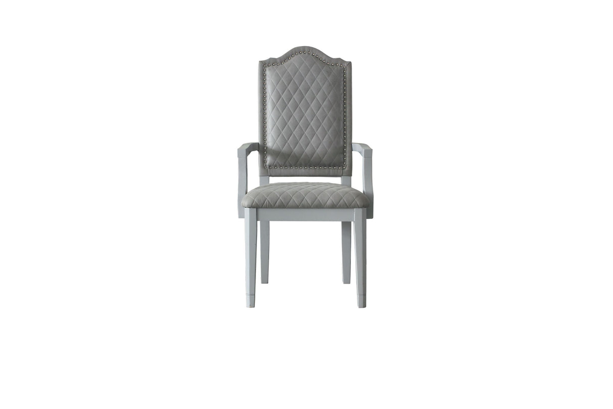 ACME House Marchese Arm Chair, Two Tone Gray Fabric & Pearl Gray Finish 68863 - Home Elegance USA
