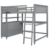 Full size Loft Bed with Drawers and Desk, Wooden Loft Bed with Shelves - Gray(OLD SKU:LT000529AAE) Home Elegance USA