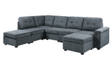 Isla Gray Woven Fabric 7-Seater Sectional Sofa with Ottomans - Home Elegance USA