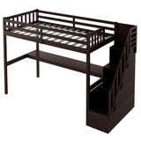 Twin Size Loft Bed with Staircase and Built-in Desk ,Espresso - Home Elegance USA