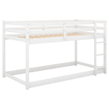 Twin over Twin Floor Bunk Bed with Ladder , White(Old SKU:WF281727AAK/WF286602AAK) - Home Elegance USA