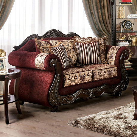 Matteo - Loveseat - Burgundy / Brown - Home Elegance USA