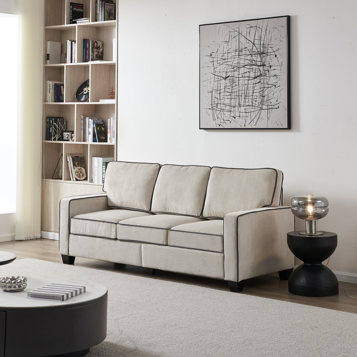 Living Room Sofa with Storage Beige Corduroy - Home Elegance USA