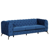 85.5" Velvet Upholstered Sofa with Sturdy Metal Legs,Modern Sofa Couch with Button Tufted Back, 3 Seater Sofa Couch for Living Room,Apartment,Home Office,Blue - SG000603AAC - image - 1