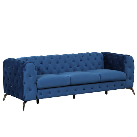 85.5" Velvet Upholstered Sofa with Sturdy Metal Legs,Modern Sofa Couch with Button Tufted Back, 3 Seater Sofa Couch for Living Room,Apartment,Home Office,Blue - SG000603AAC - image - 1