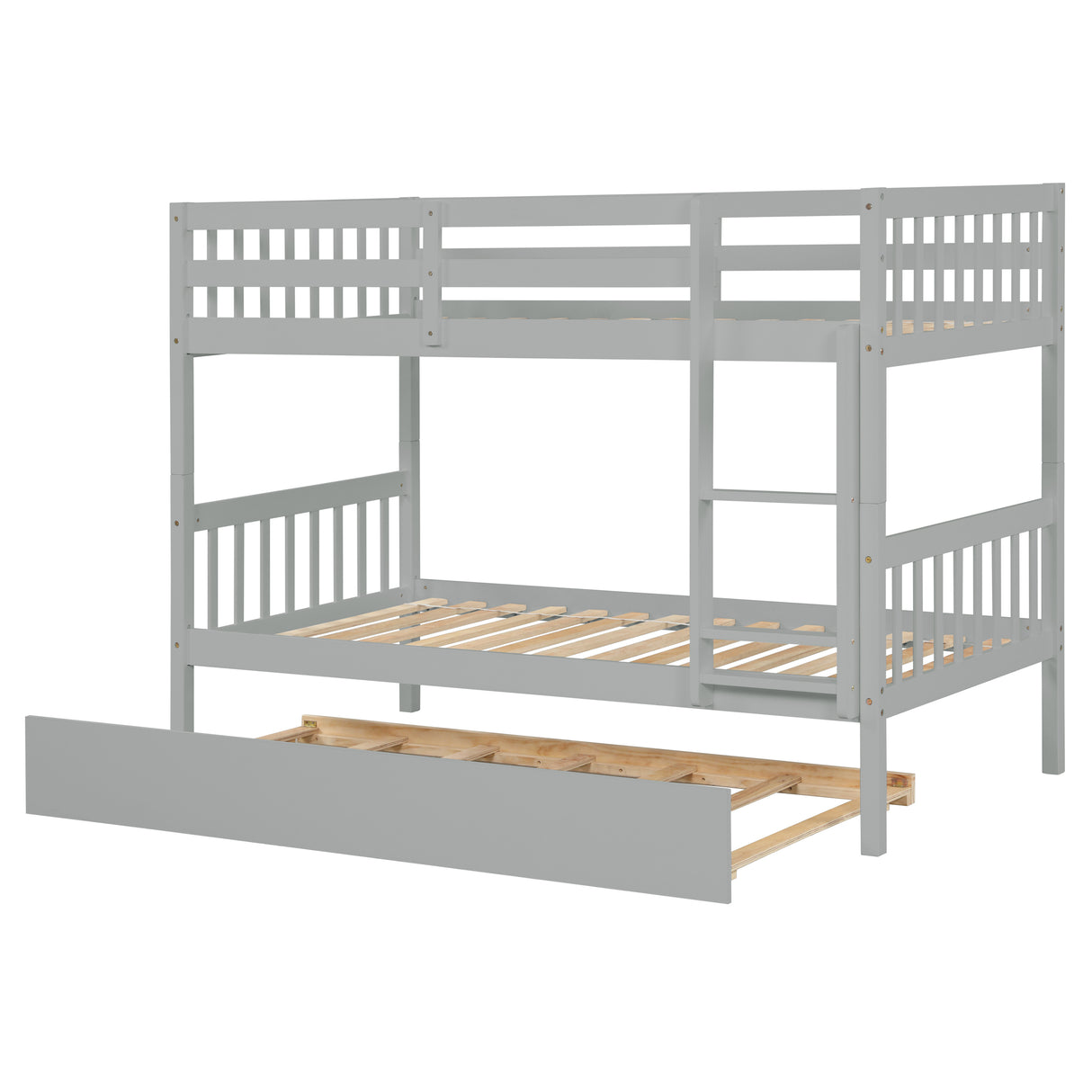 Twin Over Twin Bunk Beds with Trundle, Solid Wood Trundle Bed Frame with Safety Rail and Ladder, Kids/Teens Bedroom, Guest Room Furniture, Can Be converted into 2 Beds,Grey (Old Sku:W504S00027) - Home Elegance USA