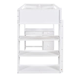 Twin Size Loft Bed with Ladder, Shelves, and Desk, White - Home Elegance USA