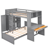 Twin size Loft Bed with a Stand-alone bed, Shelves,Desk,and Wardrobe-Gray - Home Elegance USA