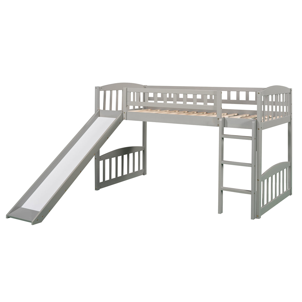 Twin size Loft Bed with Slide and Ladder, Gray(OLD SKU:LP000504AAE) - Home Elegance USA
