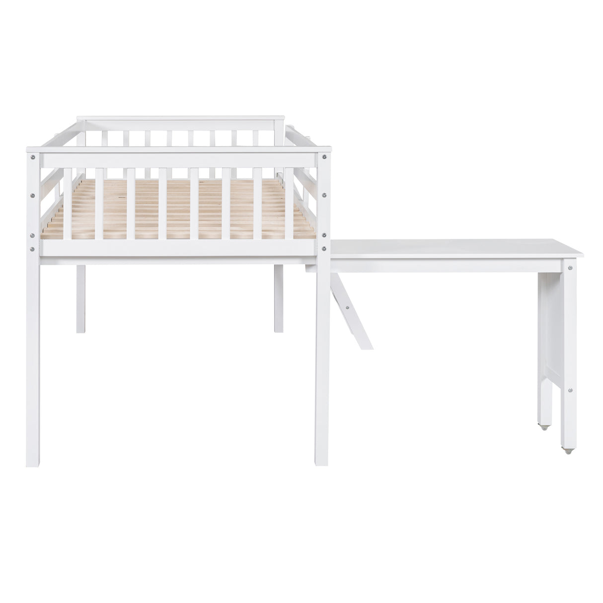 Twin Size Loft Bed With Removable Desk and Cabinet, White - Home Elegance USA