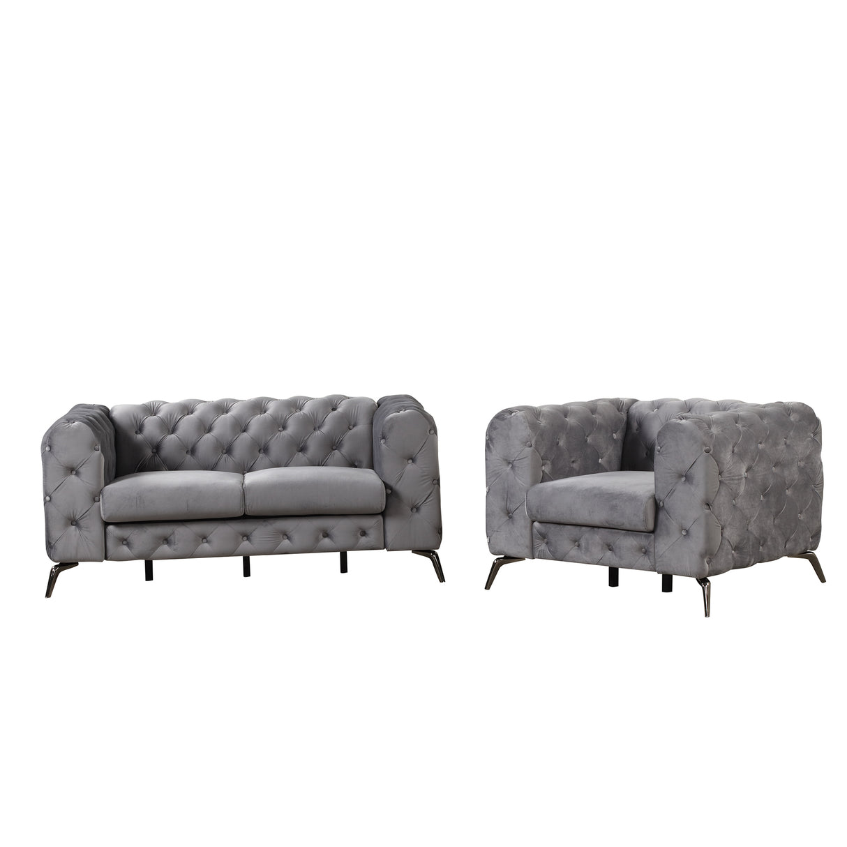 Modern 3-Piece Sofa Sets with Sturdy Metal Legs,Velvet Upholstered Couches Sets Including Three Seat Sofa, Loveseat and Single Chair for Living Room Furniture Set,Gray Home Elegance USA