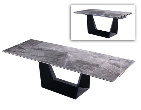 Vig Furniture Modrest Baldwin - Modern Grey Ceramic & Black Metal Extendable Dining Table
