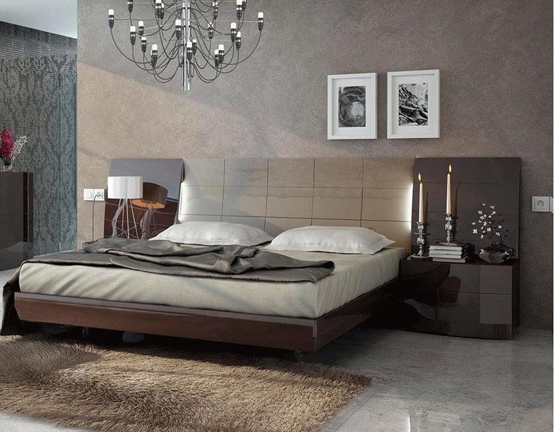 Barcelona Queen Platform Bed In Glossy Brown - Barcelona - Queen | ESF | Home Elegance USA