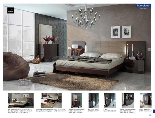 Barcelona 4 Queen Platform With Storage Bedroom Set In Glossy Brown - Barcelonaplatfstorag - 4Set | ESF | Home Elegance USA