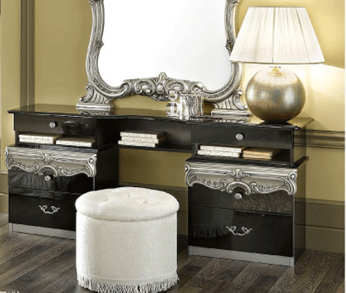 Esf Furniture - Barocco Vanity Dresser In Black-Silver - Barocco-Vd-Silver