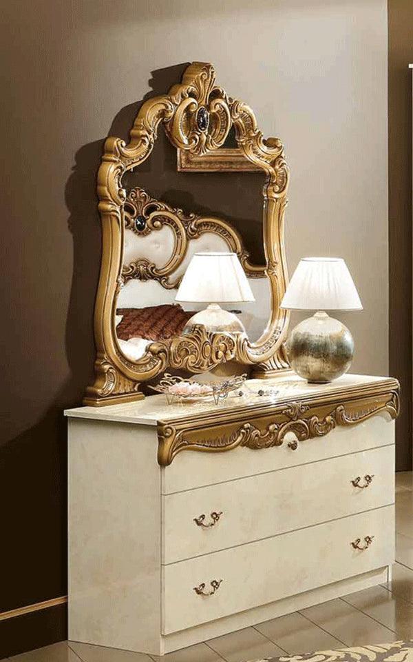 Esf Furniture - Barocco Single Dresser With Mirror Set In Ivory-Gold - Baroccosdresserivg-M