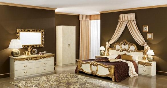 Barocco 6 Piece Queen Panel Bedroom Set In Ivory - Gold - Baroccobedq.S.Gold - I - 6Set | ESF | Home Elegance USA