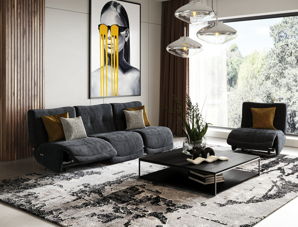 Divani Casa Basil - Modern Dark Grey Fabric Small Sofa With 3 Electric Recliners | Home Elegance USA