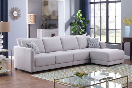 Penelope Light Gray Linen Fabric 4-Seater Sofa with Ottoman and Pillows Home Elegance USA