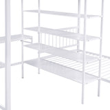 Full Over Twin Metal Bunk Bed with Built-in Desk, Shelves and Ladder, White