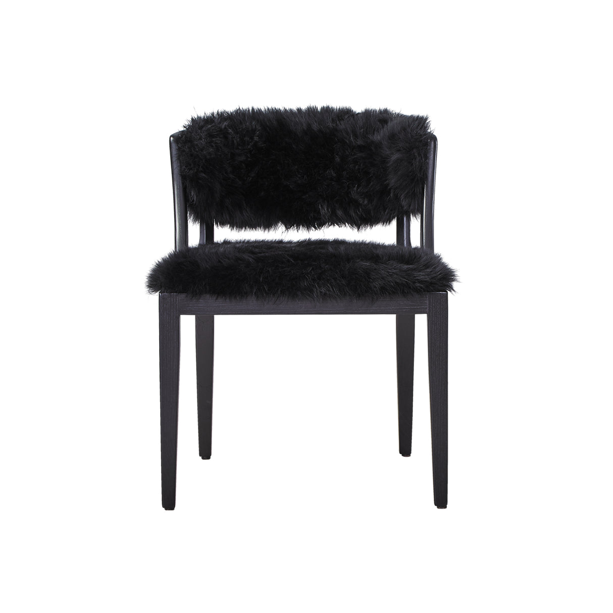 Long Wool Sheepskin-Black wood Chair - Home Elegance USA