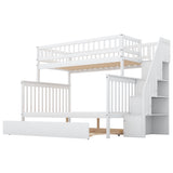 Twin over Full Bunk Bed with Trundle and Staircase,White - Home Elegance USA