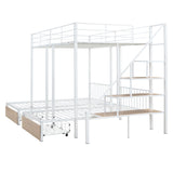 Full over Twin-Twin Triple bunk bed with drawers and staircase, White