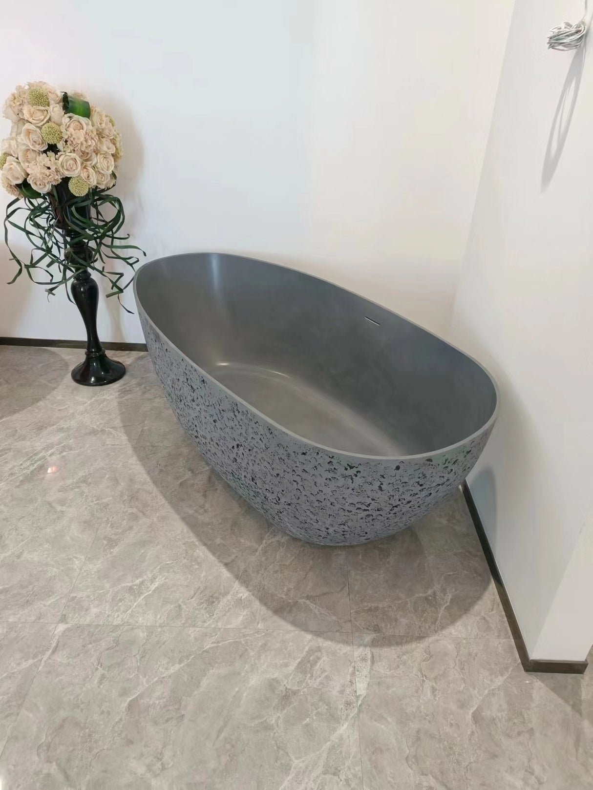 67inch Concrete grey solid surface bathtub for bathroom