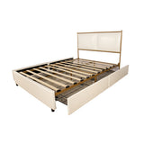 Classic steamed bread shaped backrest, metal frame, solid wood ribs, with four storage drawers, sponge soft bag, comfortable and elegant atmosphere, white, Full-size sleeping bed. - Home Elegance USA