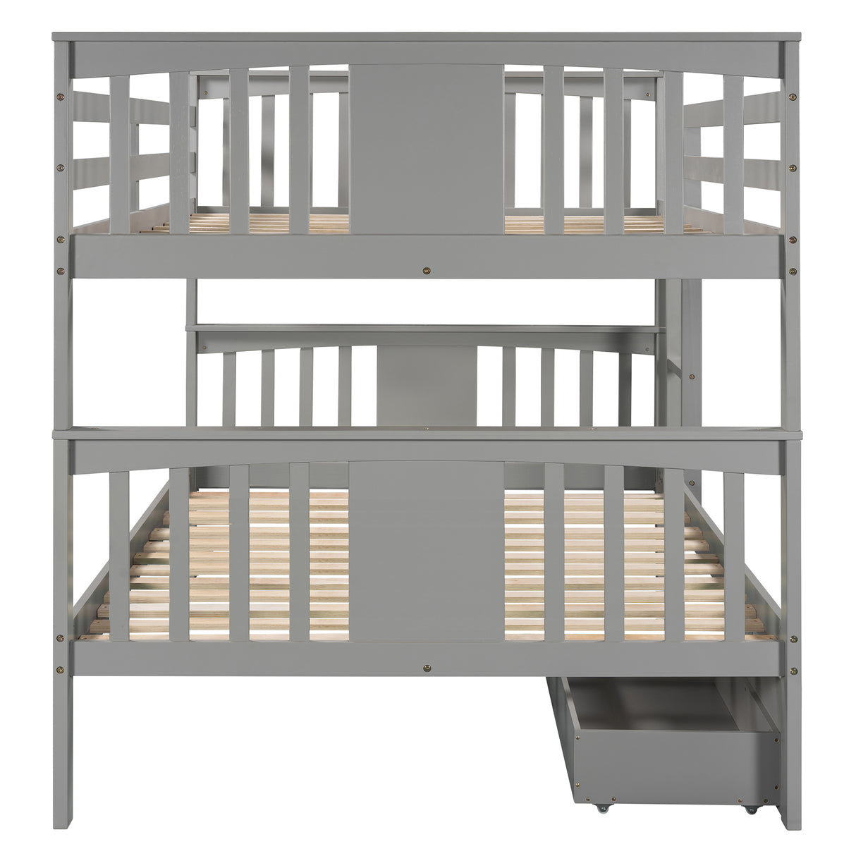 Full over Full Bunk Bed with Drawers and Ladder for Bedroom, Guest Room Furniture-Gray(OLD SKU :LP000205AAE) - Home Elegance USA