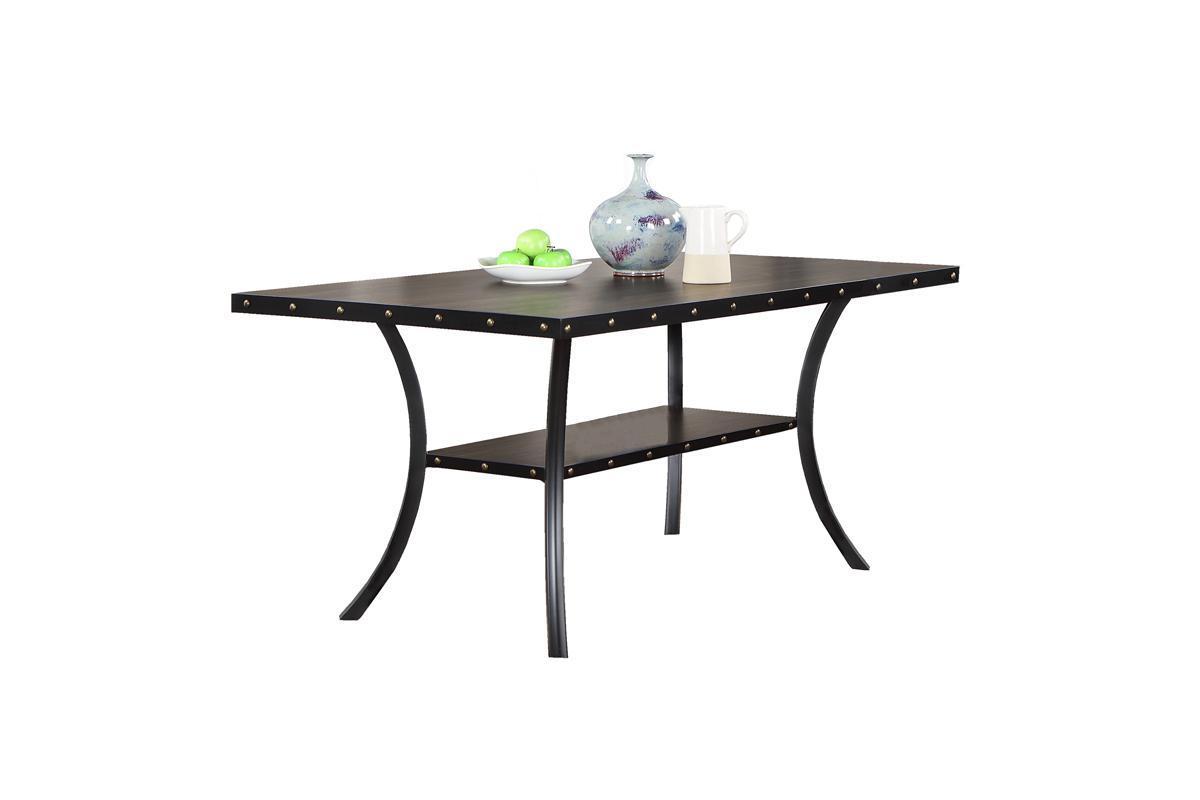Modern Classic Dining Room Furniture Natural Wooden Rectangle Top Dining Table 6x Side Chairs Gray Fabric Nail heads Trim and Storage Shelve 7pc Dining Set - Home Elegance USA