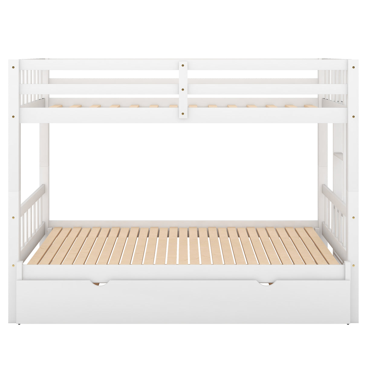 Twin over Pull-out Bunk Bed with Trundle, White - Home Elegance USA