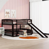 Bunk Bed with Slide,Full Over Full Low Bunk Bed with Fence and Ladder for Toddler Kids Teens Espresso