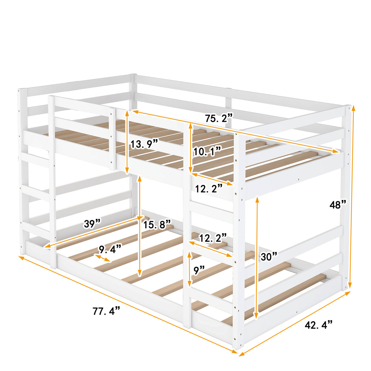 Twin Over Twin Bunk Bed with Ladder, White（OLD SKU：WF282787AAK） - Home Elegance USA