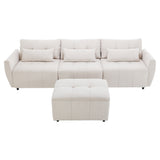 113.3" Convertible Sectional Sofa Couch 3 - Seat L - Shaped Sofa with Movable Ottoman and USB for Apartment, Living Room, Bedroom, Beige - SG000880AAA - image - 4