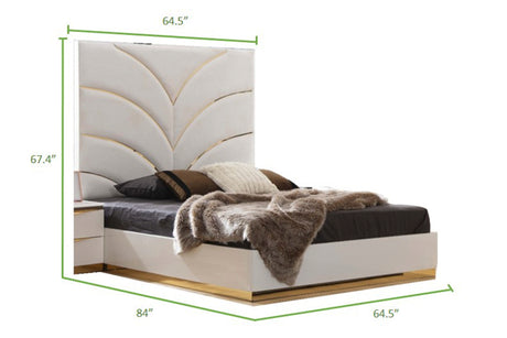 Laura Gold Detailed Queen Size Upholstery Bed made with Wood in White - Home Elegance USA