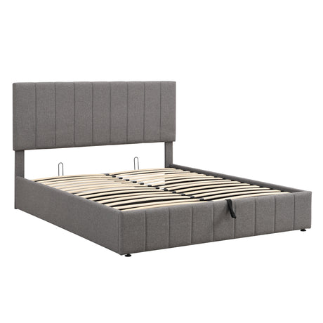 Queen size Upholstered Platform bed with a Hydraulic Storage System - Gray - Home Elegance USA