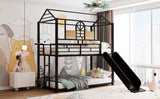 Twin Over Twin Metal Bunk Bed ,Metal Housebed With Slide,Three Colors Available.(Black with Black  Slide)(OLD SKU :LP000095AAB) - Home Elegance USA