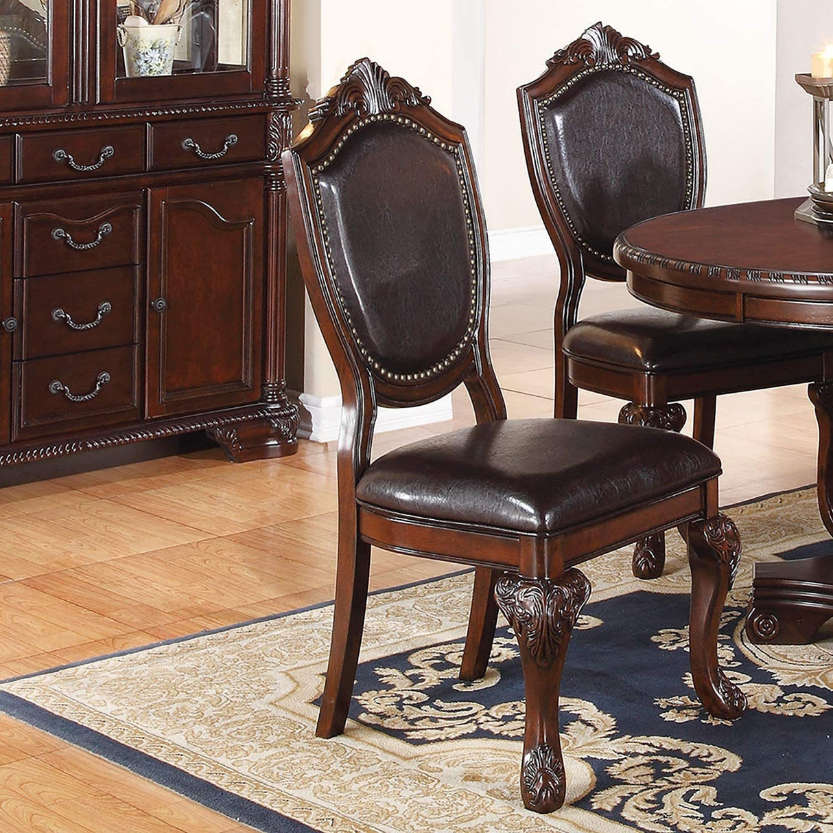 Formal Dining Room Table w Leaf 2x Arm Chairs And 6x Side Chairs Brown 9pc Set Dining Table Double Pedestal Base Royal Rectangle Table - Home Elegance USA