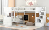 Twin over Twin Wooden L-Shaped Bunk Bed with Ladder and Stairway,White(OLD SKU:SM000303AAK-1) - Home Elegance USA