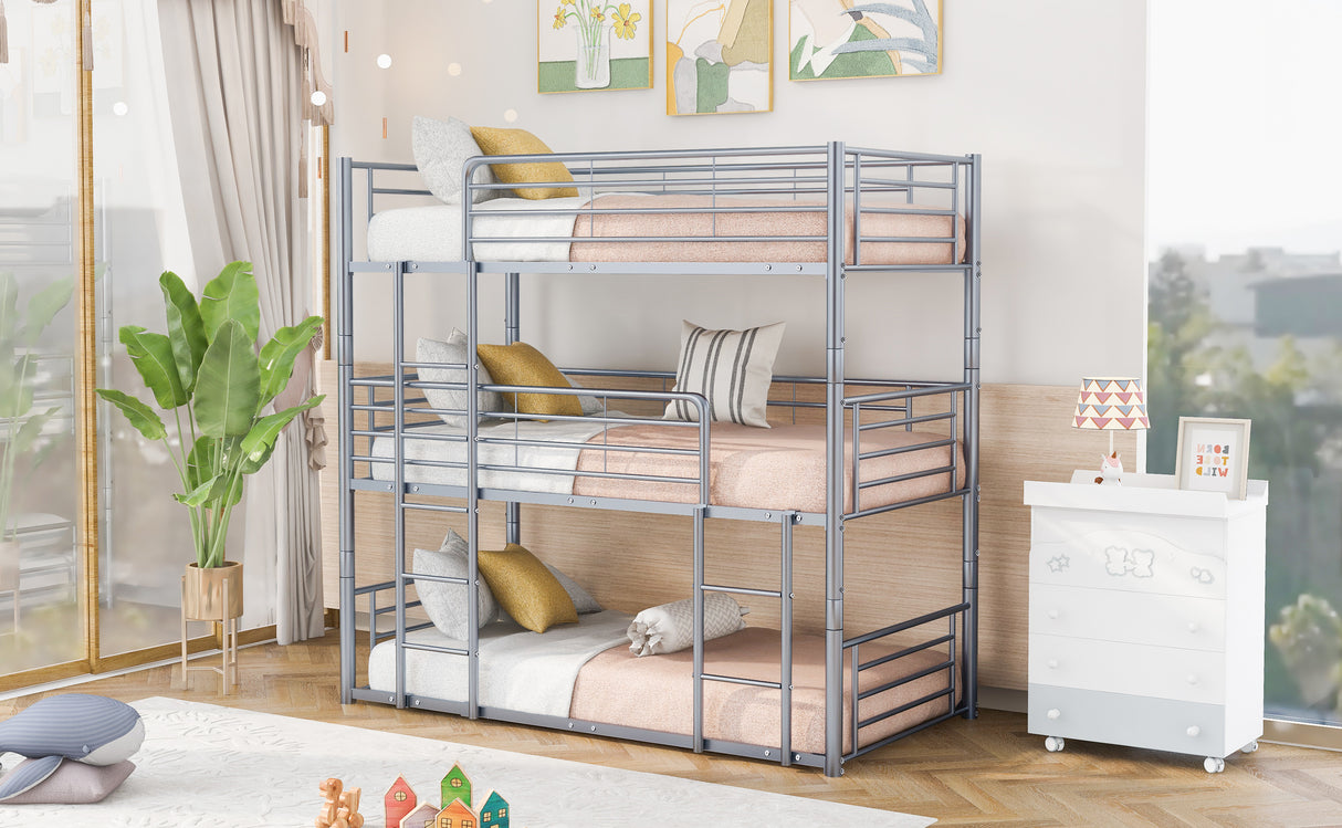 Twin-Twin-Twin Triple Bed with Built-in Ladder, Divided into Three Separate Beds,Gray(OLD SKU:LP000097AAE) - Home Elegance USA