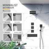 Shower System, Ultra-thin Wall Mounted Shower Faucet Set for Bathroom, Wall Massage Water, Stainless Steel Rain Shower head Handheld Shower Set, 23 inch square large panel, Matte Black