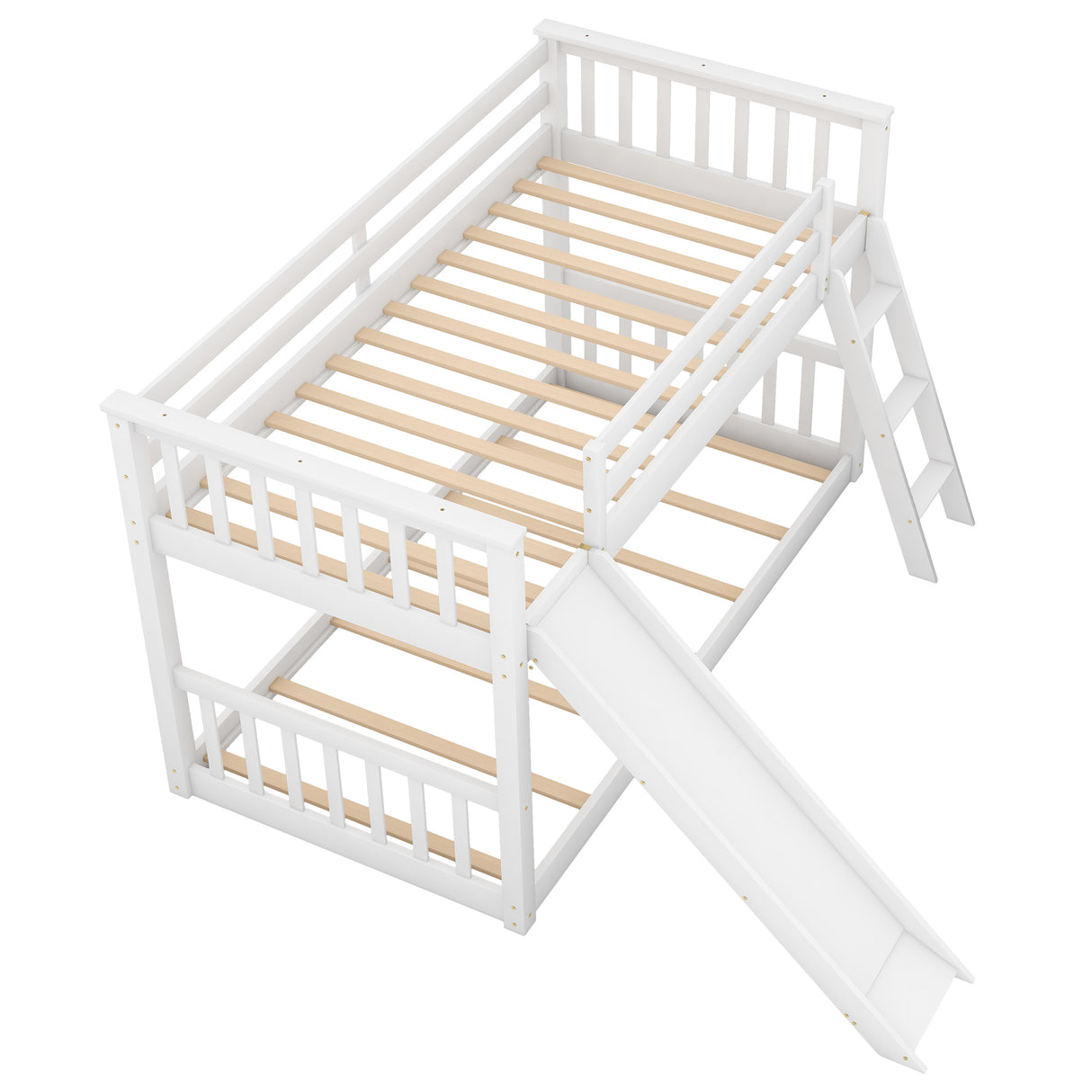 Twin over Twin Bunk Bed with Convertible Slide and Ladder, White - Home Elegance USA