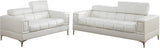 White Faux Leather Living Room 2pc Sofa set Sofa And Loveseat Furniture Couch Unique Design Metal Legs Adjustable Headrest Home Elegance USA