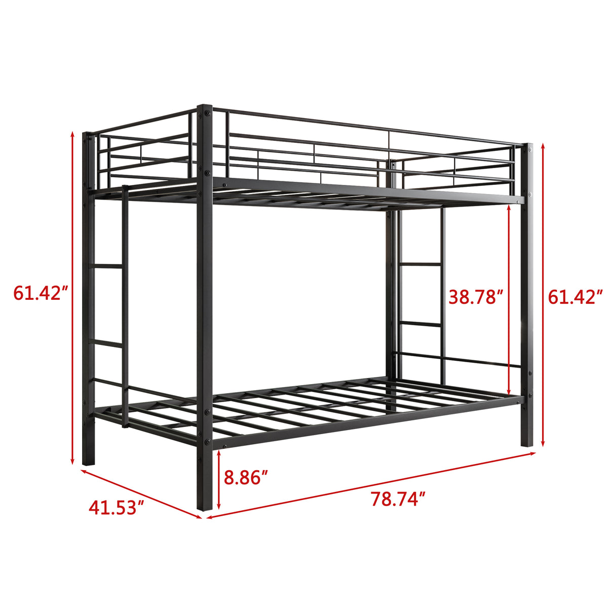 Metal Bunk Bed Twin-Over-Twin No Box Spring Needed Black - Home Elegance USA