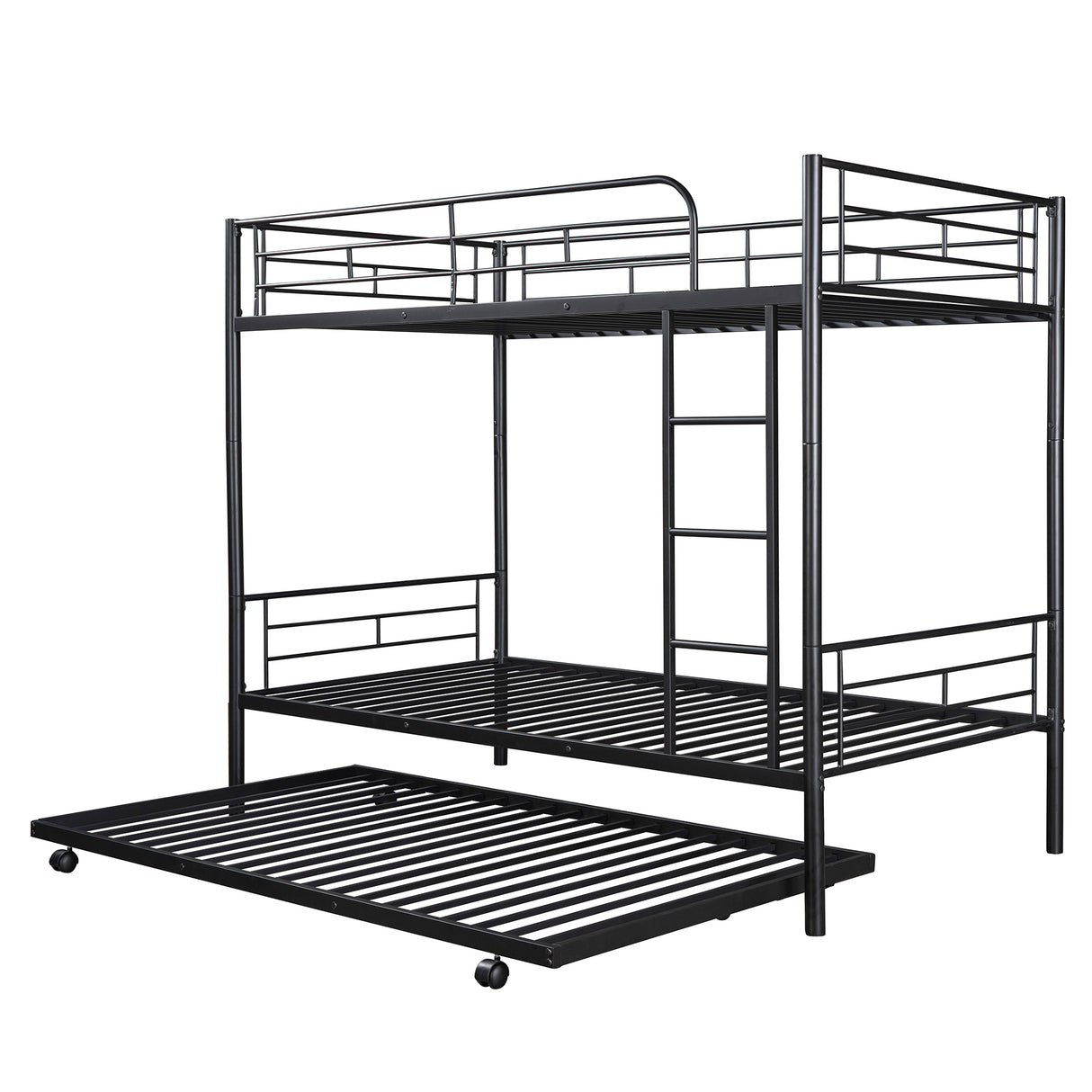 Twin-Over-Twin Metal Bunk Bed With Trundle,Can be Divided into two beds,No Box Spring needed ,Black ( old sku: MF194806AAB ) - Home Elegance USA