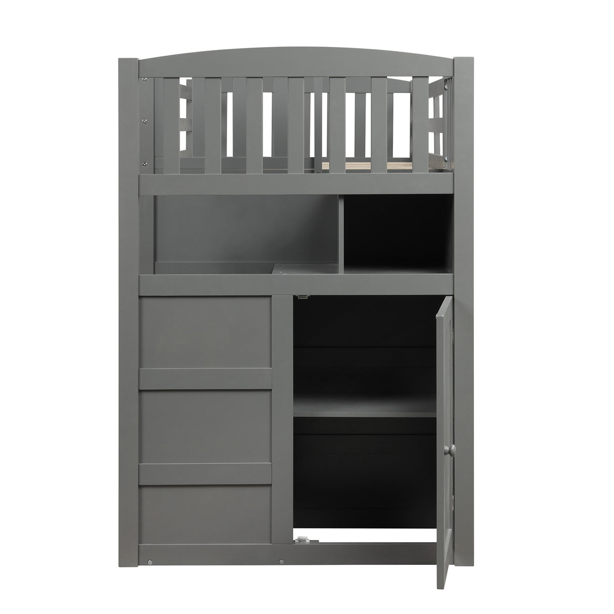 Twin over Full/Twin Bunk Bed, Convertible Bottom Bed, Storage Shelves and Drawers, Gray - Home Elegance USA