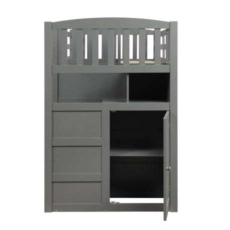 Twin over Full/Twin Bunk Bed, Convertible Bottom Bed, Storage Shelves and Drawers, Gray