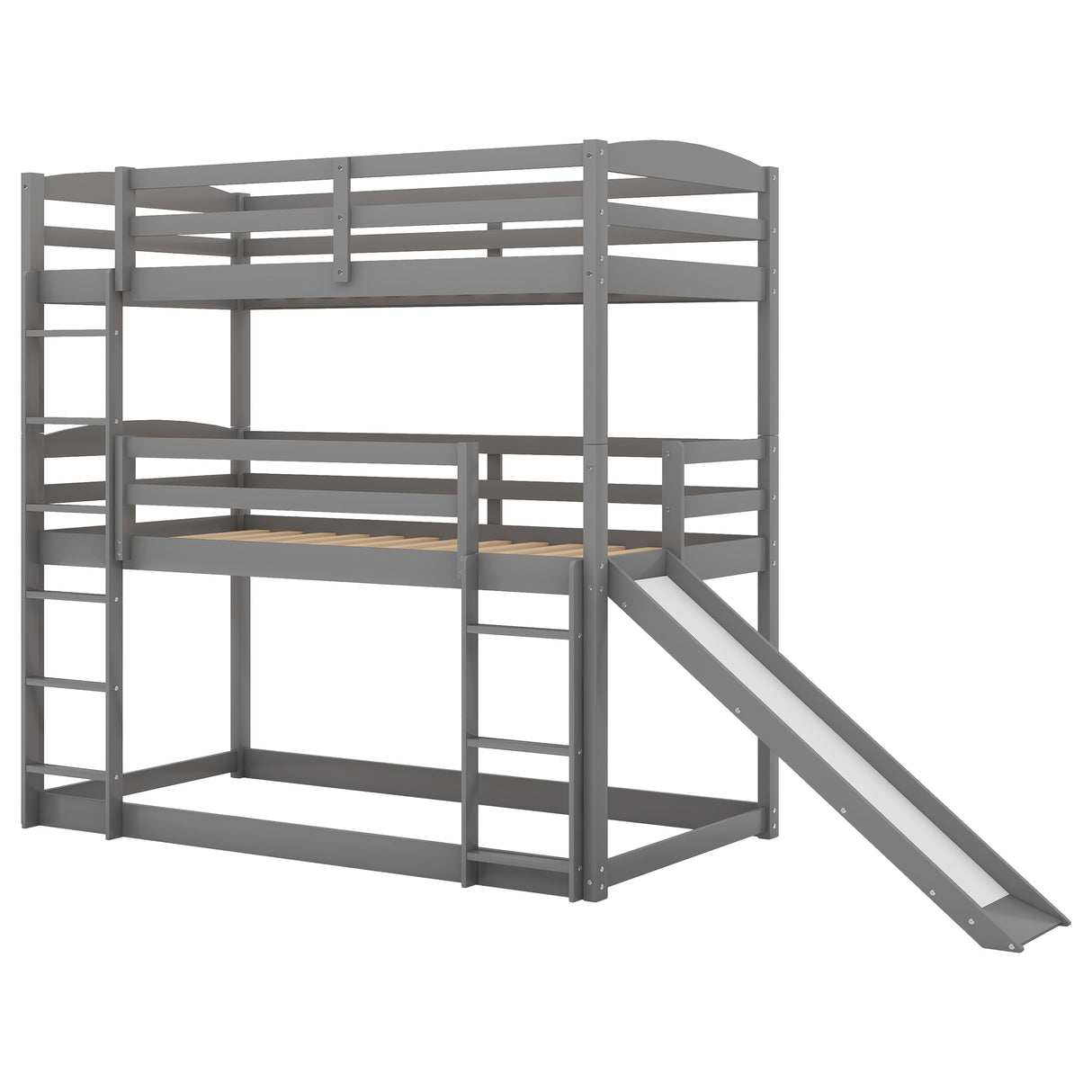 Twin over Twin over Twin Adjustable Triple Bunk Bed with Ladder and Slide,Gray(OLD SKU:SM000508AAE) - Home Elegance USA