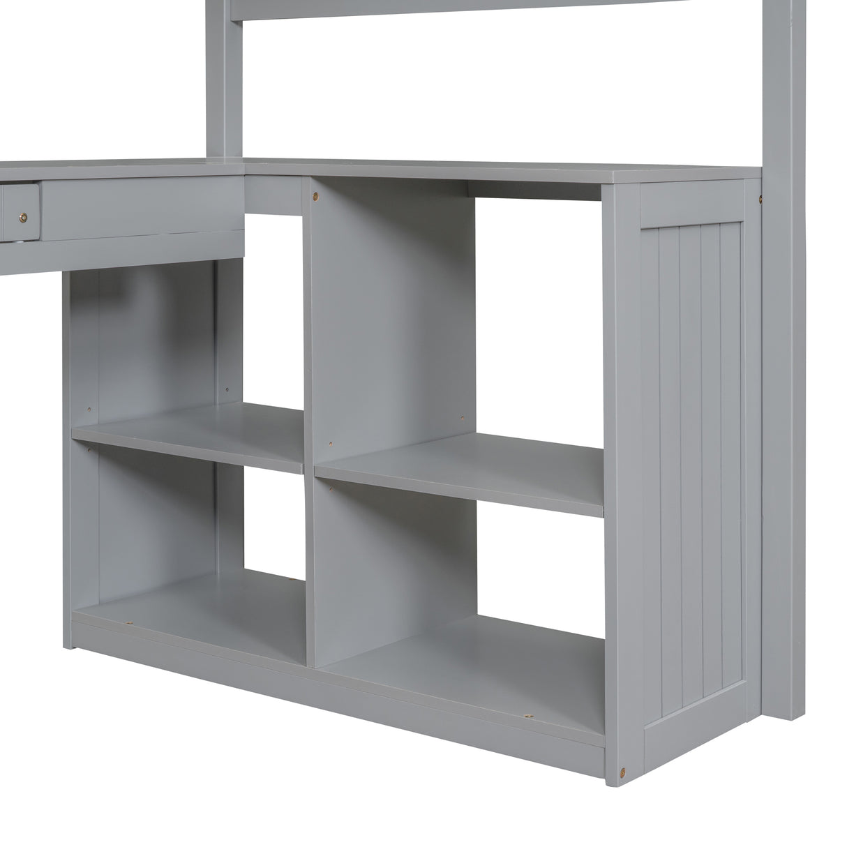 Twin size Loft Bed with Drawers, Cabinet, Shelves and Desk, Wooden Loft Bed with Desk - Gray(OLD SKU :LT000505AAE) - Home Elegance USA